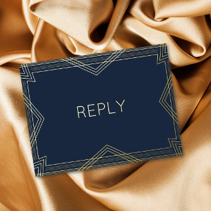 Real Foil Art Deco Geometric Gold Foil Meal RSVP Foil Invitation Postcard