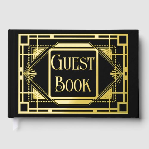 Real foil art deco gold black formal gatsby 20s foil guest book 