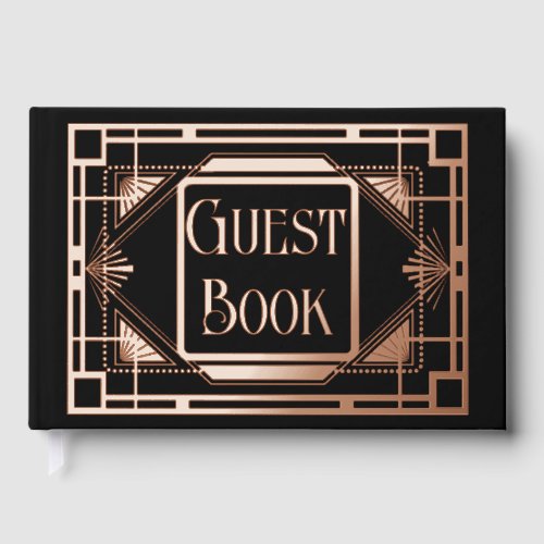 Real foil art deco rose gold black gatsby 20s foil guest book 