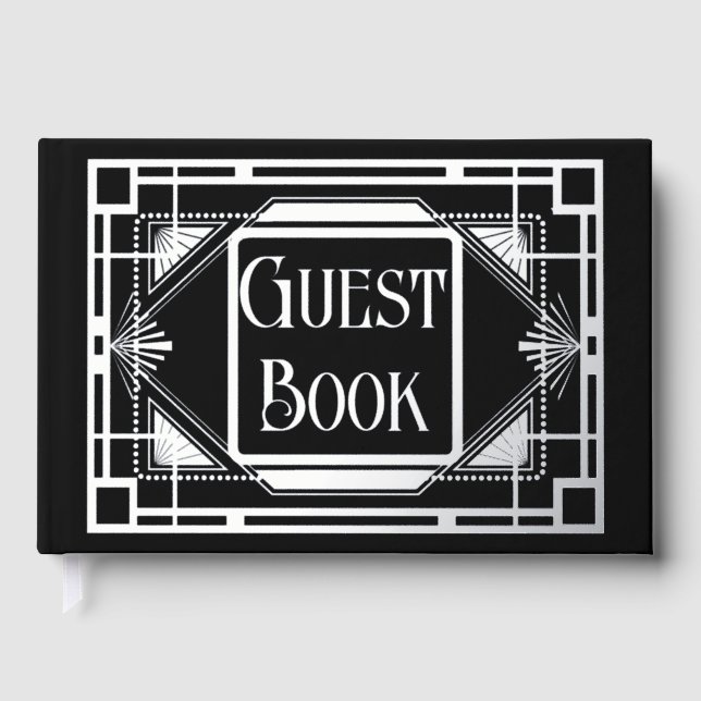 Real foil art deco silver black formal gatsby 20's foil guest book  (Front)