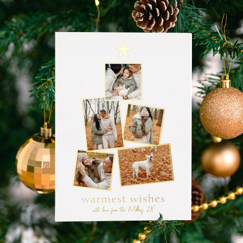 Real Foil  Boho Christmas Tree 5 Photo Collage Foil Holiday Card