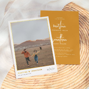 Real Foil Boho Minimalist Mustard Photo Wedding Invitation