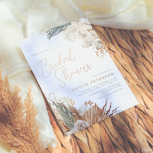 Real Foil   Boho Modern Pampas Grass Bridal Shower Invitation