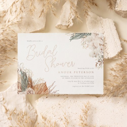 Real Foil  Boho Orchid  Pampas Bridal Shower Foil Invitation
