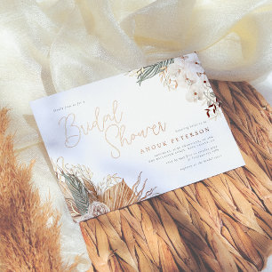 Real Foil   Boho Orchid & Pampas Bridal Shower Invitation