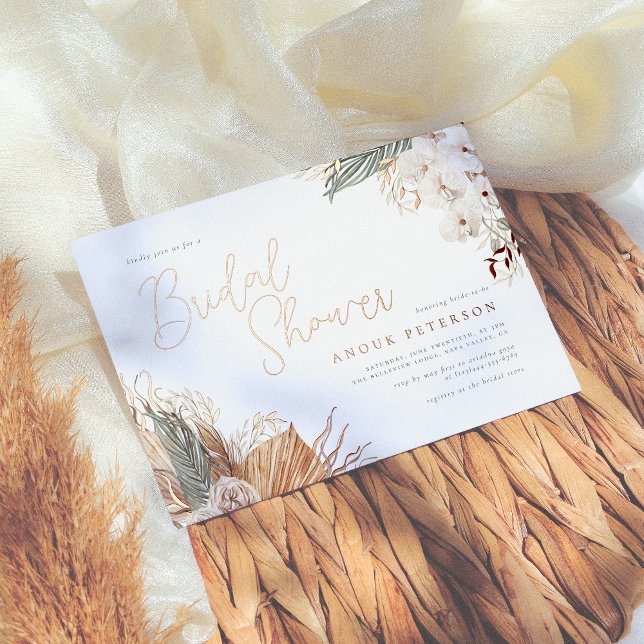 Real Foil | Boho Orchid & Pampas Bridal Shower Invitation (Creator Uploaded)