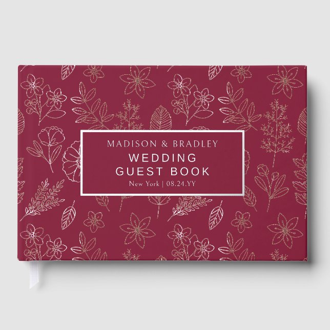 Real Foil Botanical Floral Wedding Guest Book (Front)