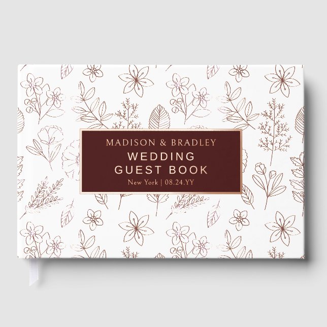 Real Foil Botanical Floral Wedding Guest Book (Front)