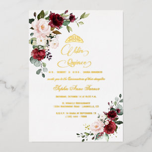 REAL FOIL Burgundy Floral Mis Quince Quinceañera  Invitation