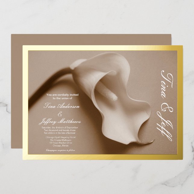 real foil calla lily wedding invitation foil invitation (Front/Back)