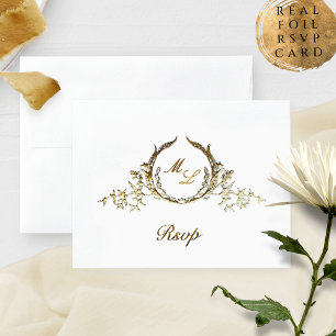 Real Foil Calligraphy Monogram with /without RSVP Foil Card