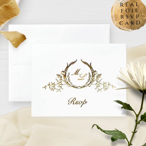 Real Foil Calligraphy Monogram with without RSVP Foil Card