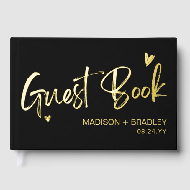 Real Foil Calligraphy Script Modern Wedding Guest Book (Front)