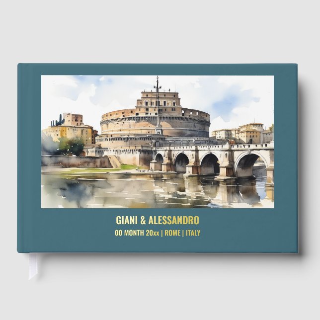 Real foil Castel Sant'Angelo Rome wedding Italy Foil Guest Book (Front)