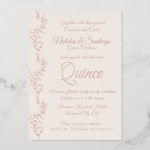 Real Foil Champagne Pink Twins Quince Invitation