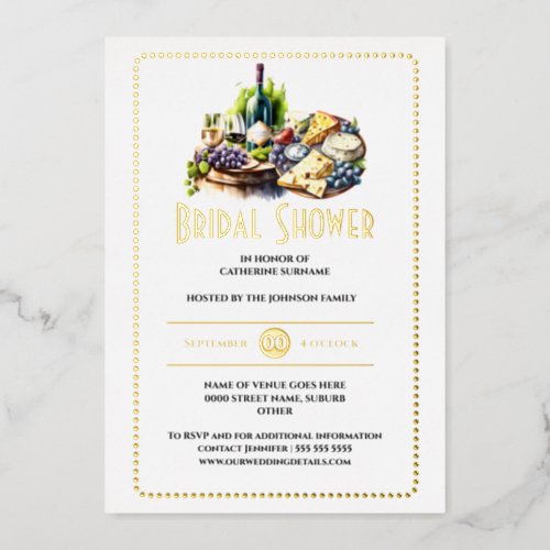 Real foil cheese wine watercolor winery bridal  foil invitation