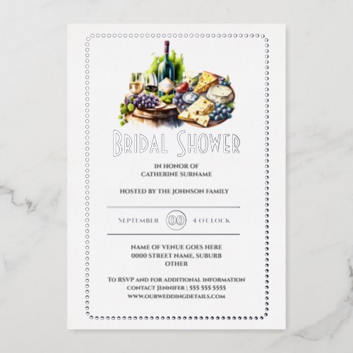 Real foil cheese wine watercolor winery silver foil invitation