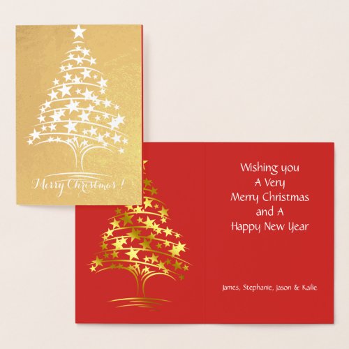Real Foil Christmas Tree of Stars Holiday Greeting Foil Card