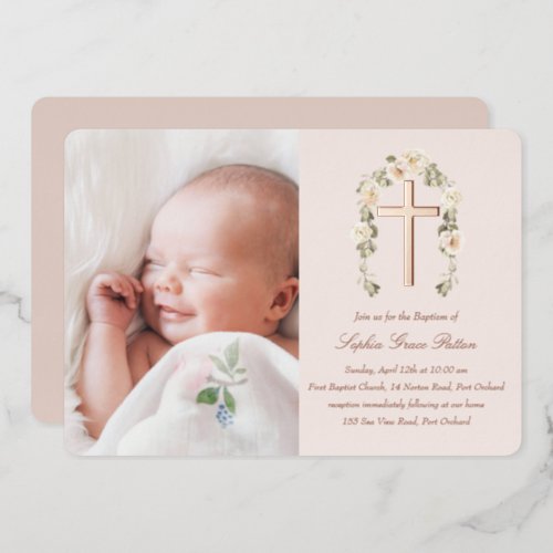 Real Foil Cross Baptism Invitation Foil Invitation