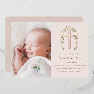 Real Foil Cross Baptism Invitation Foil Invitation