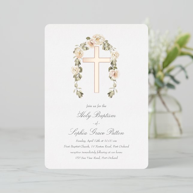 Real Foil Cross Baptism Invitation Foil Invitation (Standing Front)