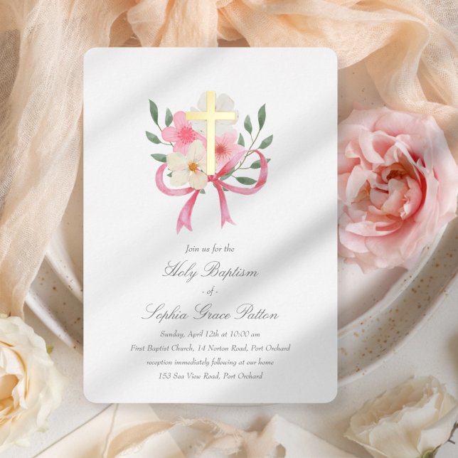Real Foil Cross Baptism Invitation Foil Invitation (Creator Uploaded)