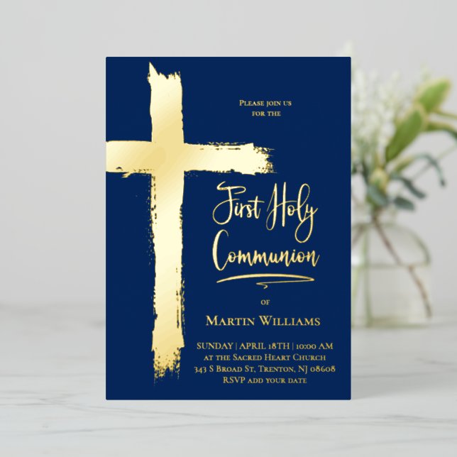 real foil cross First Holy Communion Invitation (Standing Front)