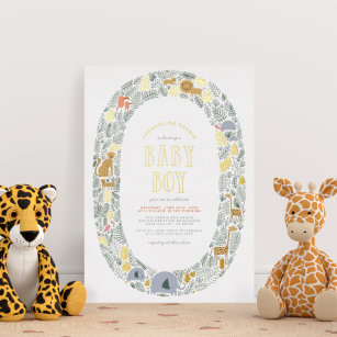 Real Foil   Cute Jungle Safari Boy Baby Shower Foil Invitation