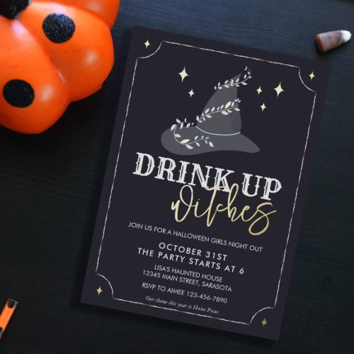 Real Foil Drink Up Witches Halloween Party Invite