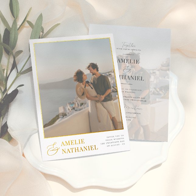 Real Foil | Elegant 2 Engagement Photos Wedding Foil Invitation (Creator Uploaded)