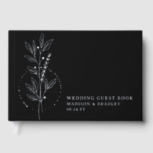 Real Foil Elegant Black Boho Floral Wedding Foil Guest Book