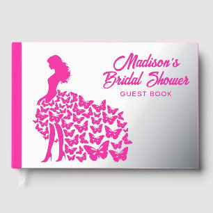 Real Foil Elegant Bride Bridal Shower Silver Pink Guest Book