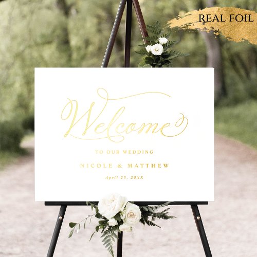 Real Foil Elegant Calligraphy Wedding Welcome Sign