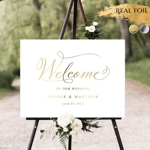 Real Foil Elegant Calligraphy Wedding Welcome Sign