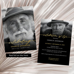 Real Foil Elegant Celebration of Life 2-Photo Foil Invitation