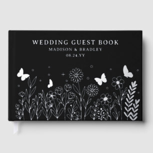 Real Foil Elegant Floral Black Wedding Foil Guest Book