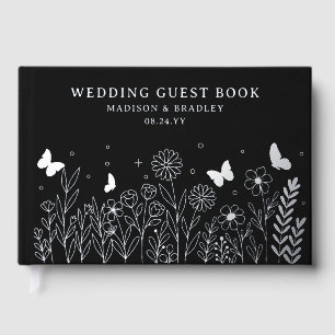 Real Foil Elegant Floral Black Wedding Guest Book