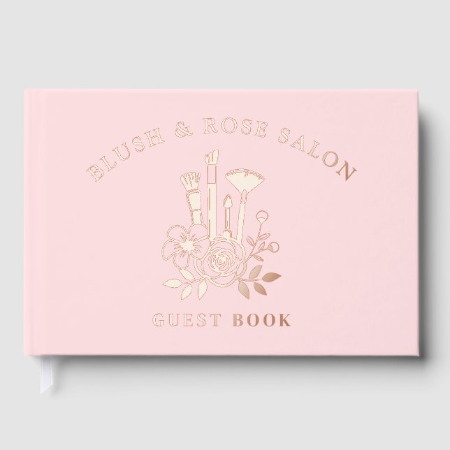 Real Foil Elegant Floral Pink Makeup Business Foil Guest Book (Front)