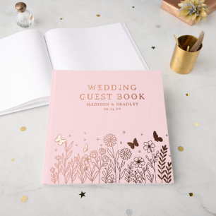 Real Foil Elegant Floral Pink Wedding Guest Book
