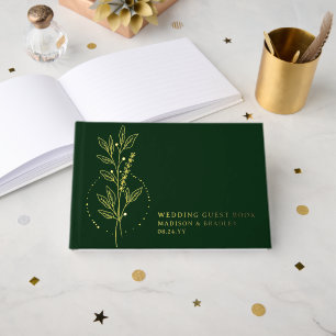 Real Foil Elegant Green Boho Floral Wedding Guest Book