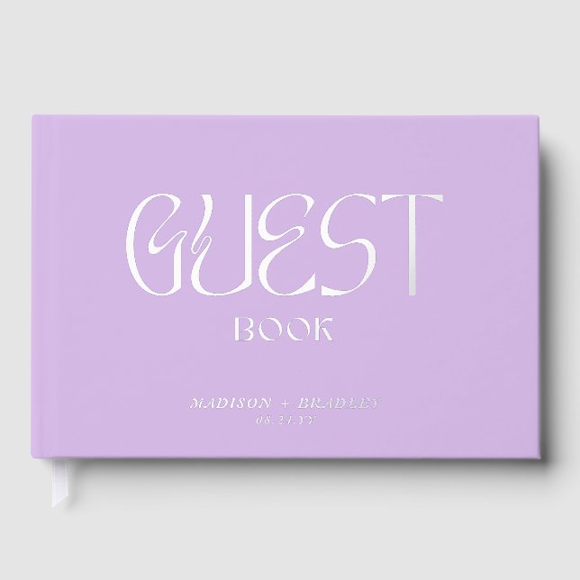 Real Foil Elegant Lilac Calligraphy Script Wedding Foil Guest Book (Front)