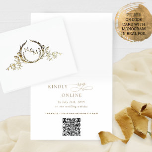 Real Foil Elegant Monogram QR code RSVP Online Card