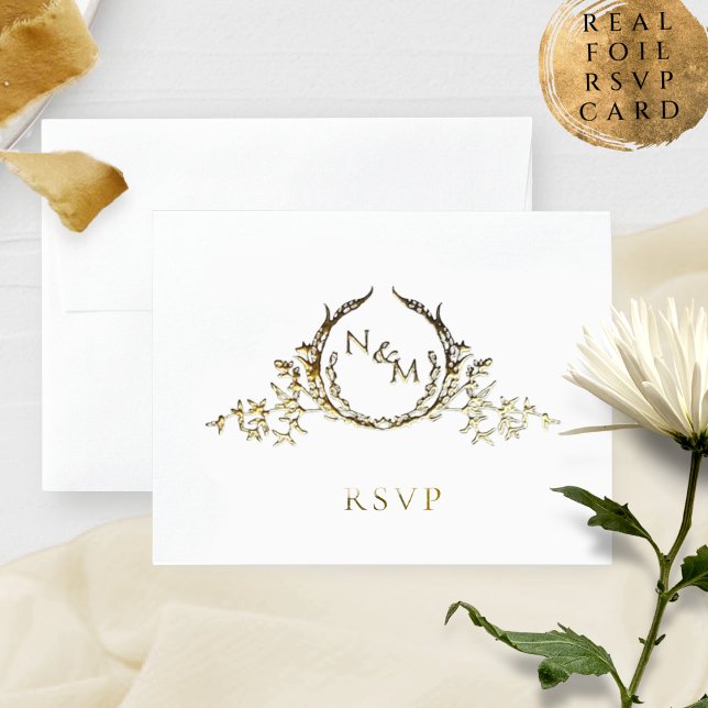 Real Foil Elegant Monogram with /without RSVP Foil Card (Creator Uploaded)