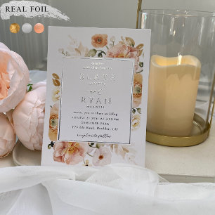 Real Foil Elegant Peach, Blush Botanical Wedding  Invitation