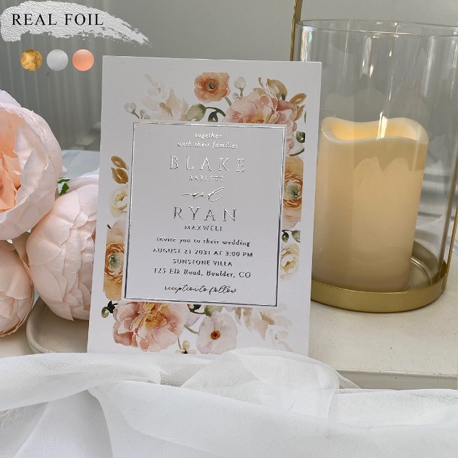 Real Foil Elegant Peach, Blush Botanical Wedding  Invitation (Creator Uploaded)
