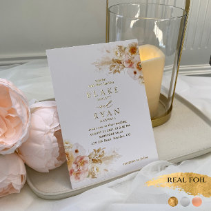Real Foil Elegant Peach, Blush, Champagne Wedding Invitation