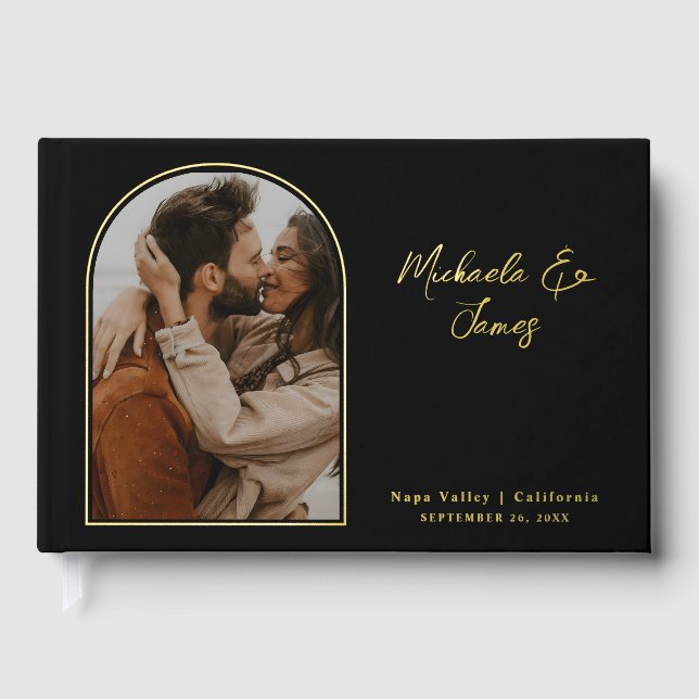 *REAL FOIL* Elegant Photo Custom Text Wedding Foil Guest Book (Front)