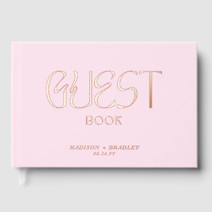Real Foil Elegant Pink Calligraphy Script Wedding Guest Book