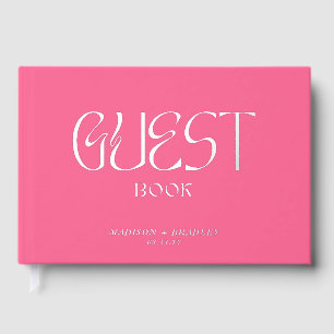 Real Foil Elegant Pink Calligraphy Script Wedding Guest Book