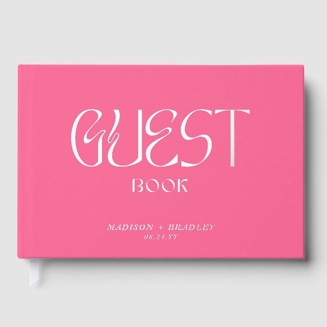 Real Foil Elegant Pink Calligraphy Script Wedding Guest Book (Front)